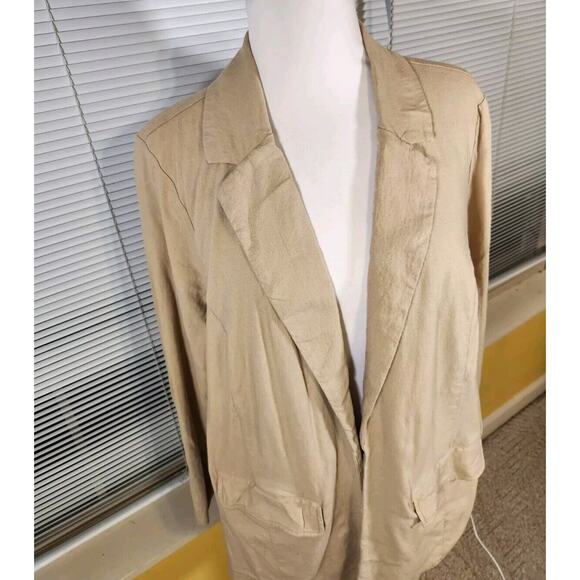 TORRID $127 14 16 XL Linen Blend Relaxed Fit Lightweight Beige Stretch Blazer - Picture 3 of 11
